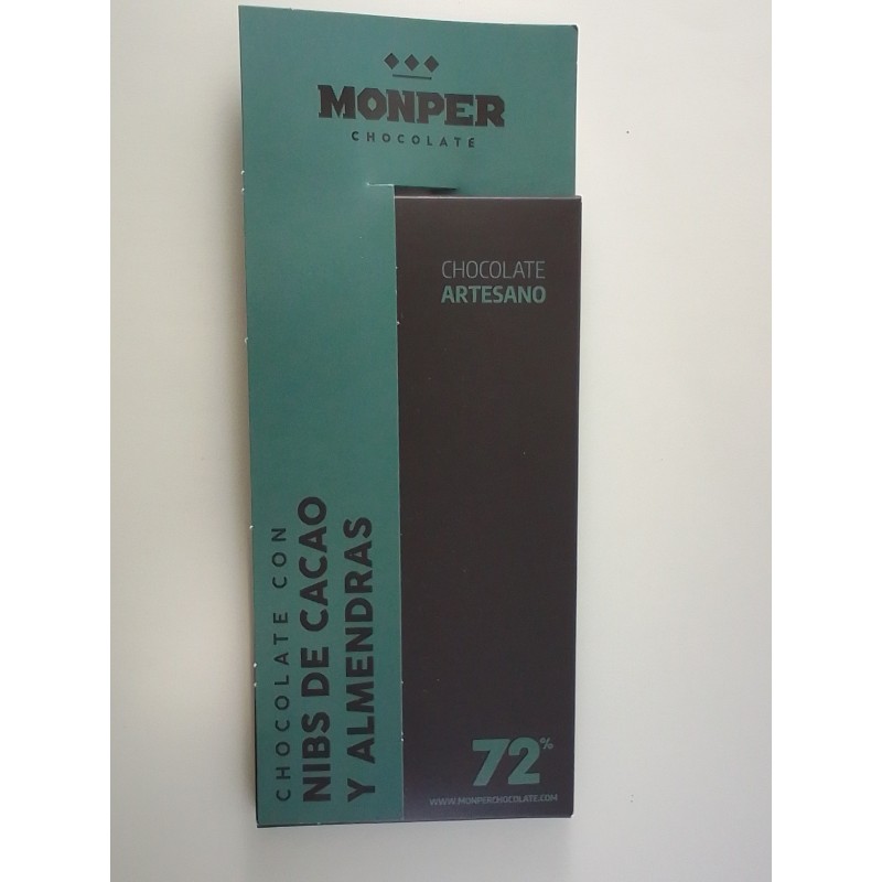 Chocolate Monper Nibs, cacao y almendrass